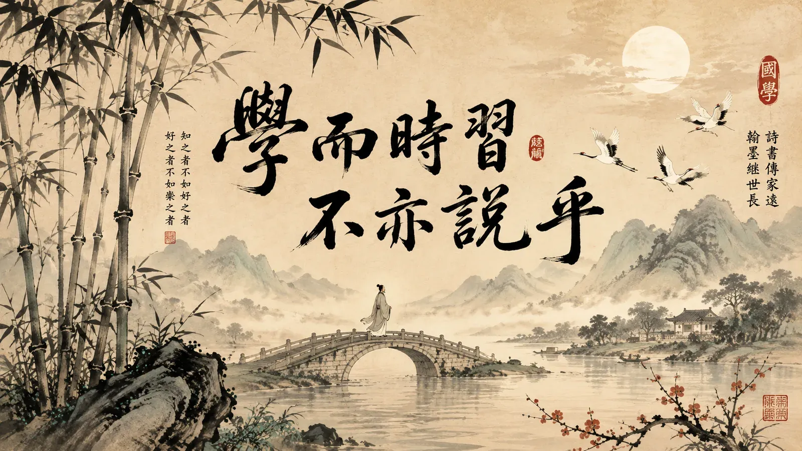 Chinese ink painting with calligraphy, illustrating paper versus screen for Chinese writing practice