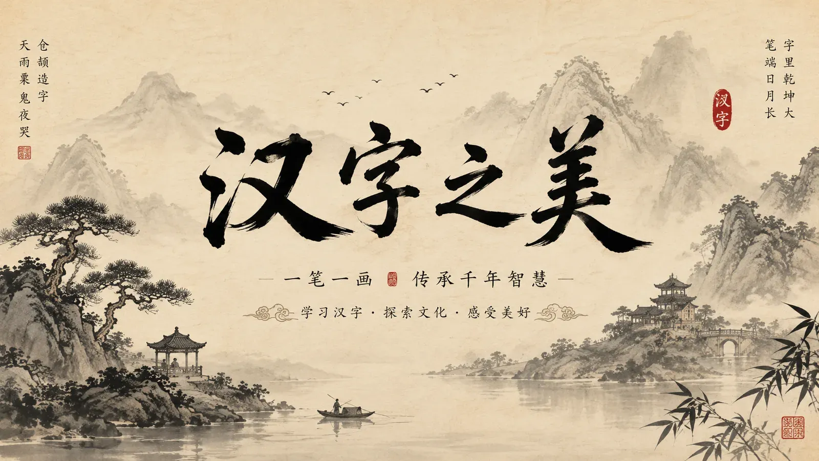 Chinese ink painting of a scholar with brush and inkstone, illustrating Chinese character drawing apps